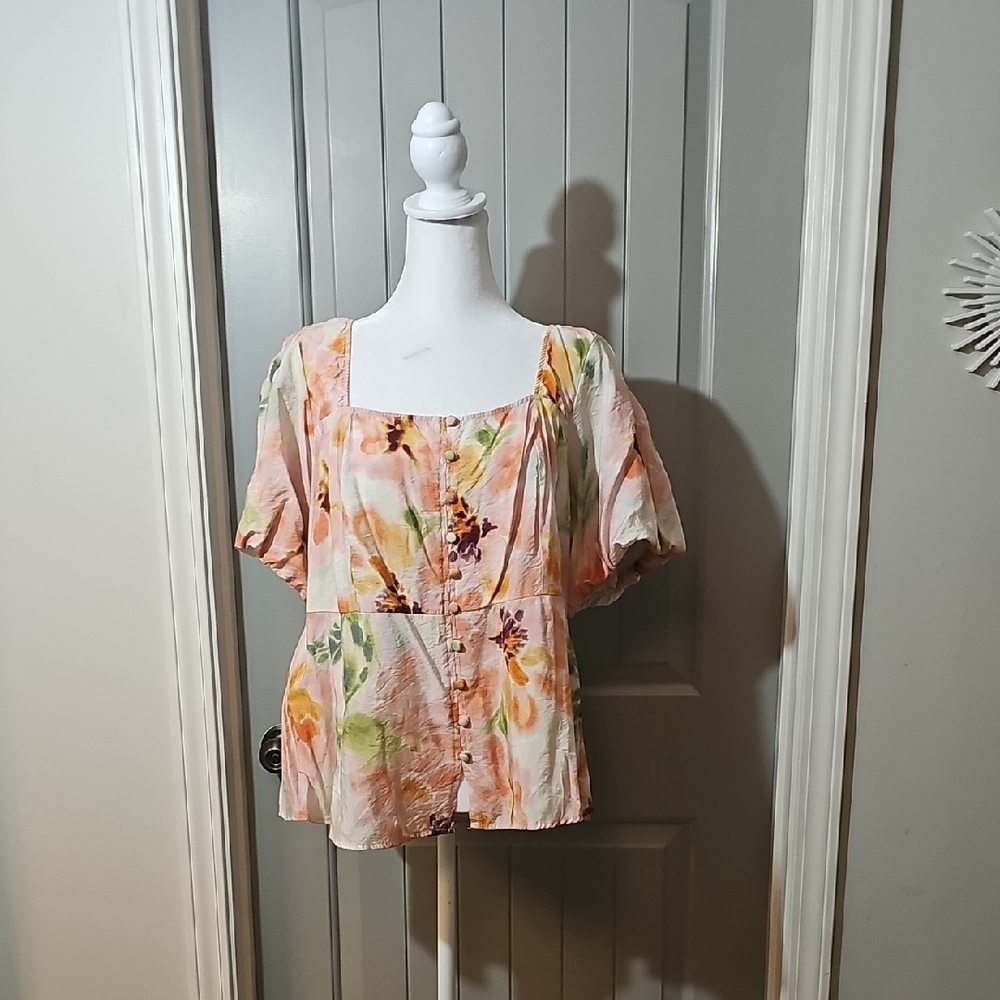 Torrid Pastel Floral Puff Sleeve Blouse